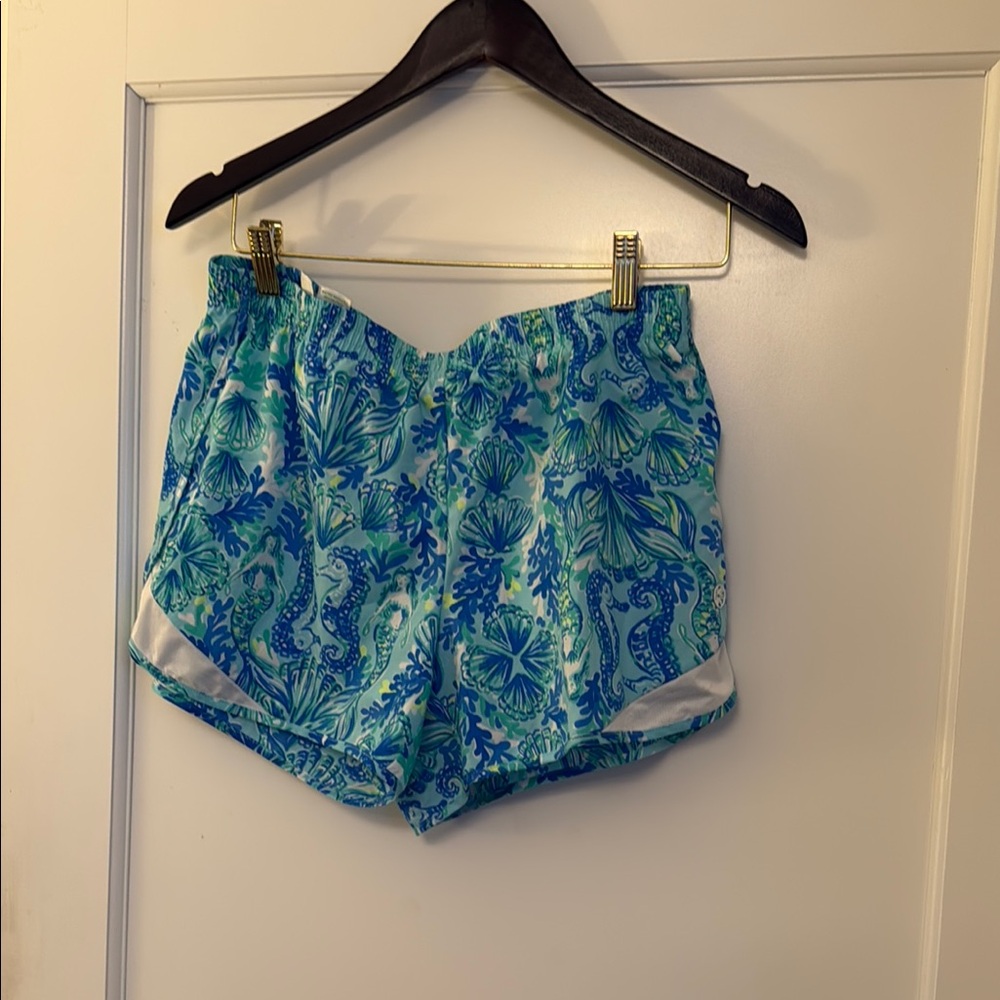 Lilly Pulitzer Blue and Green Athletic Shorts with Vibrant Pattern